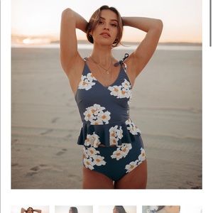 Albion Fit Daisy Tied Up Tankini Top & High Waisted Bottoms.
